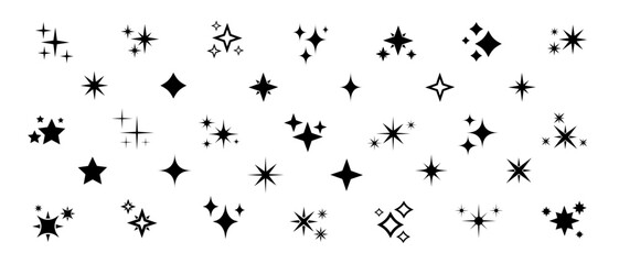 Star icon collection. Different star shapes. Black stars icon set.  Sparkle star icon set. Vector illustration