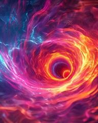 Swirling neon vortex, wideangle, vibrant hues clash, dynamic, abstract color miracle