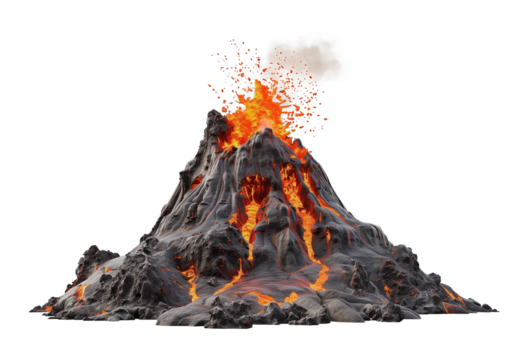 Active Volcano Isolated on Transparent Background

