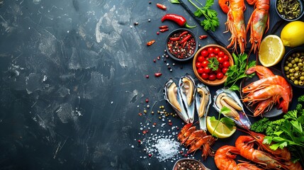Seafood. Healthy diet eating concept. View from above