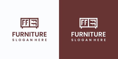 Vector logo design of table and cupboards interior furniture shape with modern, simple, clean and abstract style.