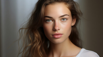 Fototapeta premium Portrait of a young woman in white top