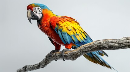A colorful parrot is perched on a branch
