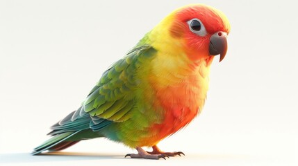 A colorful parrot is standing on a white background