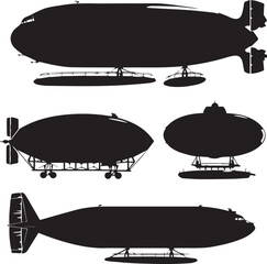 Fototapeta premium Airship Dark Silhouette Shapes Vector Set