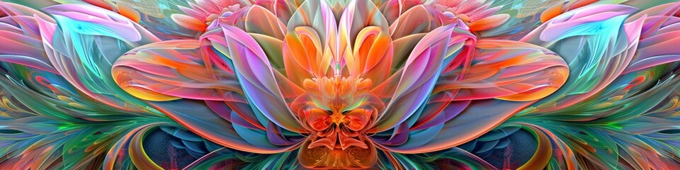 Panoramic Symmetrical Abstract Floral Artwork