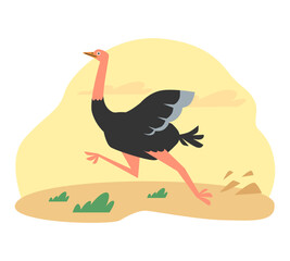 The lively running of an ostrich captured in a colorful cartoon vector.