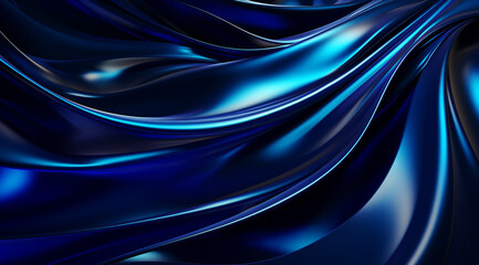 Abstract background of electric blue liquid metal with waves and stars, dark silver, and black colors