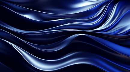 Abstract background of electric blue liquid metal with waves and stars, dark silver, and black colors