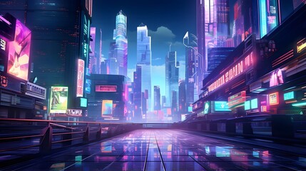 Futuristic city with neon lights. 3d rendering illustration.