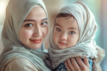 portrait of pretty muslim woman with her son