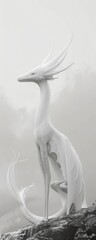 Experiment with unconventional camera angles to transform minimalist mystical creatures into a dramatic visual experience, emphasizing their ethereal nature in a photorealistic digital rendering