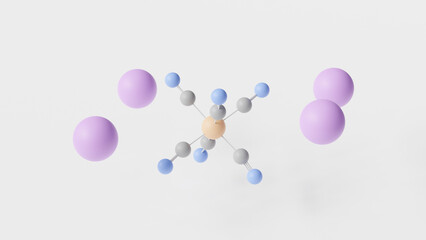 potassium ferrocyanide molecule 3d, molecular structure, ball and stick model, structural chemical formula acidity regulators e536