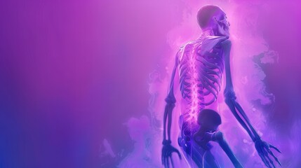Artistic rendering of a skeletal human figure enveloped in a purple mist, creating a mystical and eerie atmosphere.