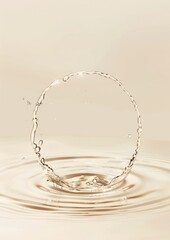 A thin circle of water droplets floating on the surface, with a light beige background