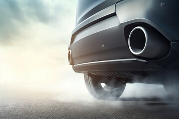 Car exhaust with smoke on the road