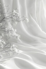 White flowers on fabric waves. Elegance Background.