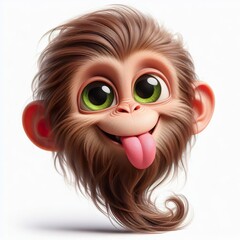 Obraz premium a photorealistic whimsical cartoon monkey with a mischievous grin. The monkey has green eyes and long fur