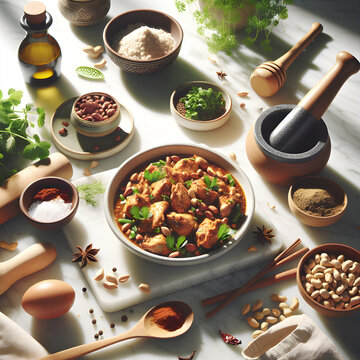 Moamba de Ginguba Chicken Dish on Marble Counter