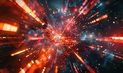 Technology Particle in Cyberpunk Style Digital World Abstract Background