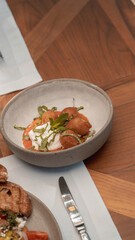 A beautifully presented dish showcasing gourmet food artfully arranged on the plate, highlighting the restaurant's attention to detail and culinary creativity. Perfect for a dining experience that is 