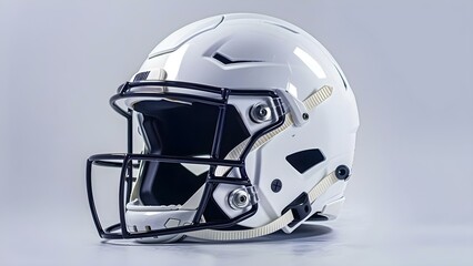 White football helmet for American football isolated on white background for safety. Concept American Football, Helmet, Safety Gear, Isolated Background, White Color