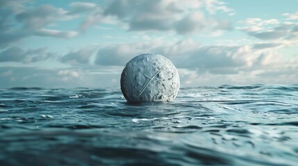 3D minimalist design, carbon limit alarm floating over a serene ocean, dramatic and urgent