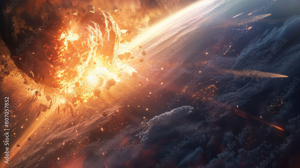 Aufkleber a space scene with a large explosion in the background