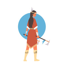 Indigenous warrior woman with tomahawk vector