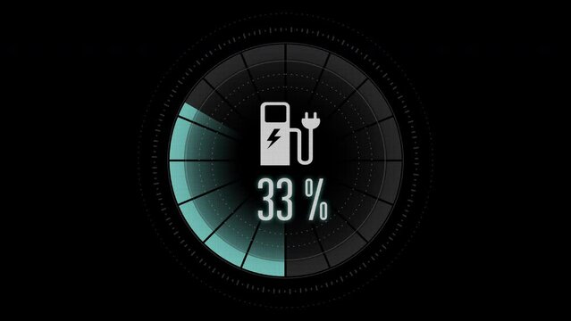Animated icon charge battery, Electric vehicle battery indicator showing dashboard, Electric car display screen pixel.