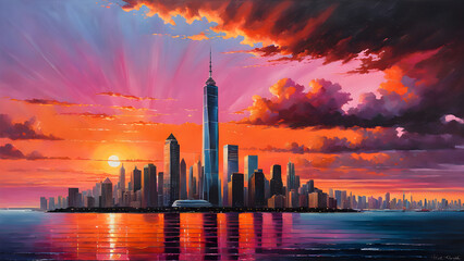 sunset in the city
