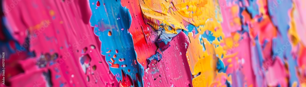 Poster capture a side view of a vibrant abstract art piece representing personal life, using unexpected cam