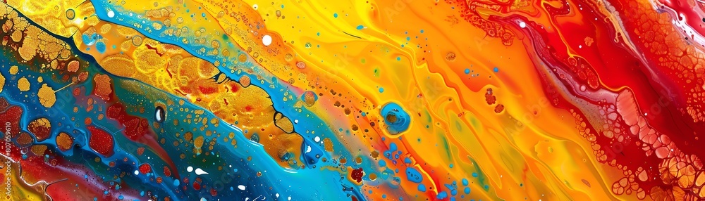 Poster capture a side view of a vibrant abstract art piece representing personal life, using unexpected cam