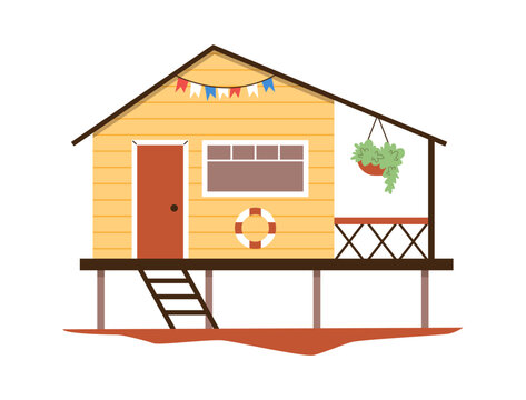 Cheerful beach hut on stilts vector illustration