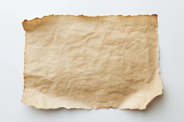 Aged Paper Sheet on White Background, Ideal for Vintage Designs and Historical Projects