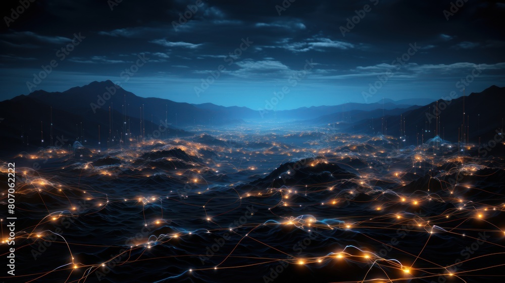 Poster a vast network of interconnected biocomputers, illuminated by the ethereal glow of bioluminescent or