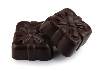 KRASNOYARSK, RUSSIA - MAY 03, 2024 : Tbeautiful dark elite chocolate candies isolated on a white background. Art chocolate.