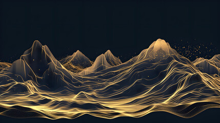 Mountain of golden  line in black background , design luxury background, yellow gold , wallpaper art cover 