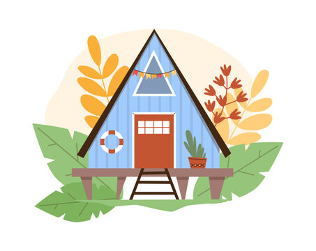 recommend clip art: Wooden hut on stilts. Vector flat illustration on isolated background.