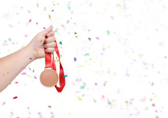 holding a bronze coin Celebrate success PNG transparent