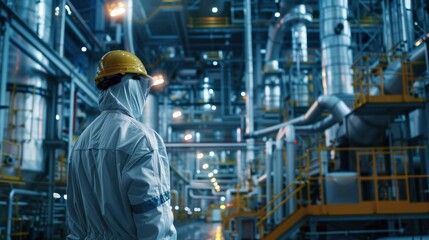 Professional Technicians Wear Protective Equipment And Hard Hats In A Large Industrial Setting, Background HD For Designer        