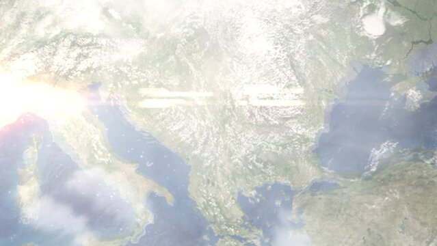 Zoom in from space and focus on Paracin, Serbia. 3D Animation. Background for travel intro. Elements of this image furnished by NASA	