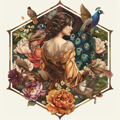 Art Nouveau of woman and animal