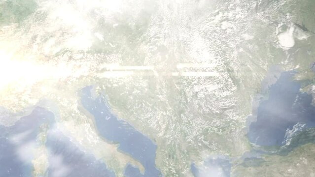 Zoom in from space and focus on Vrbas, Serbia. 3D Animation. Background for travel intro. Elements of this image furnished by NASA	