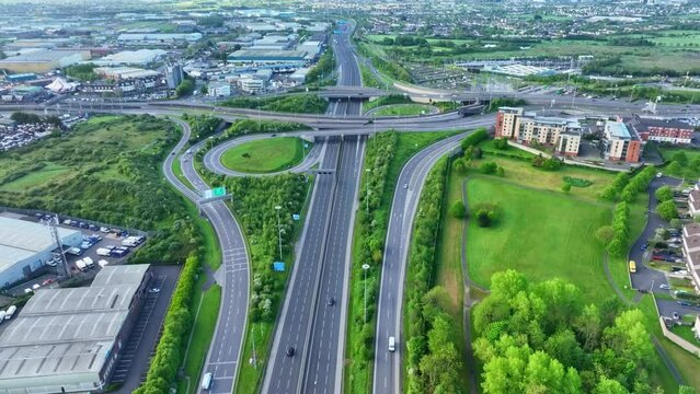 Aerial view of M50, junction 9, Dublin, Ireland