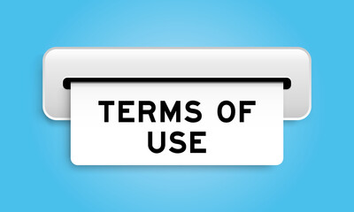 White coupon banner with word terms of use from machine on blue color background
