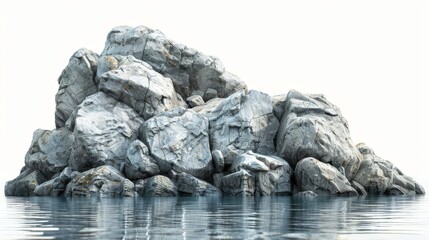 A large pile of rocks sits on a white background