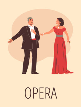 Opera singers in duet performance vector illustration