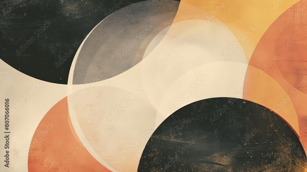 Poster minimalist composition with overlapping circles and cosmic shapes