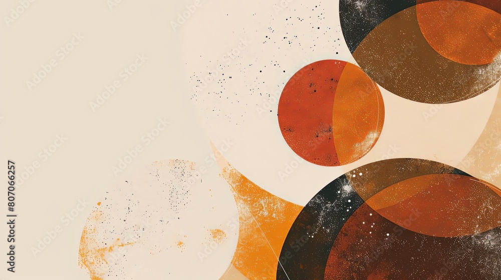 Poster minimalist composition with overlapping circles and cosmic shapes